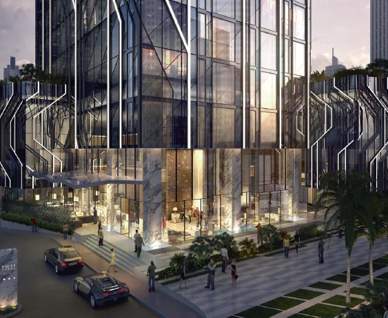 The Marina Hotel — design visual of the arrival court and lobby (U+A, 2013)